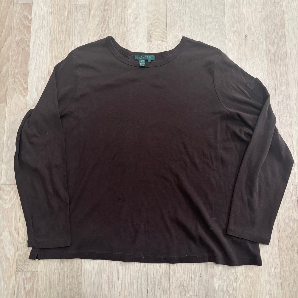Lauren Ralph Lauren Top Womens 2X Brown Long Sleeve Cotton Excellent Arm Pocket
